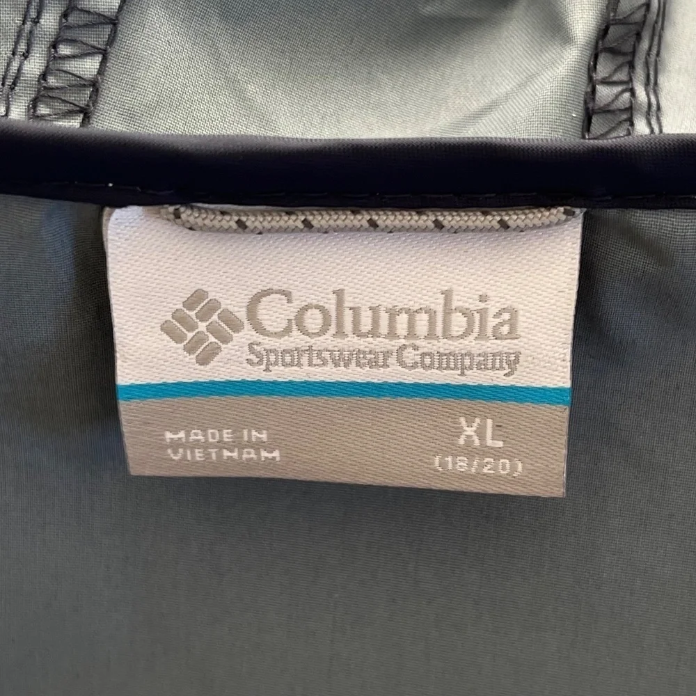 Columbia Unisex Kids Rain Jacket Sz XL 18-20 Navy Blue Windbreaker Light Hooded